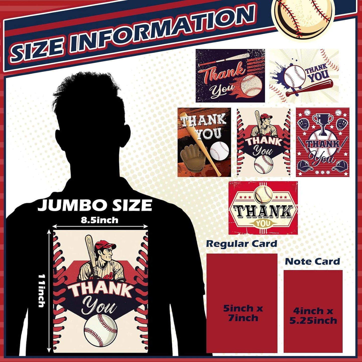 6 Pack Jumbo Thank You Card for Coach with Envelopes 8.5x11 Inch Thank You Cards Gifts from the Team Group Sports Themed Greeting Cards for Teacher Appreciation Gift(Baseball)