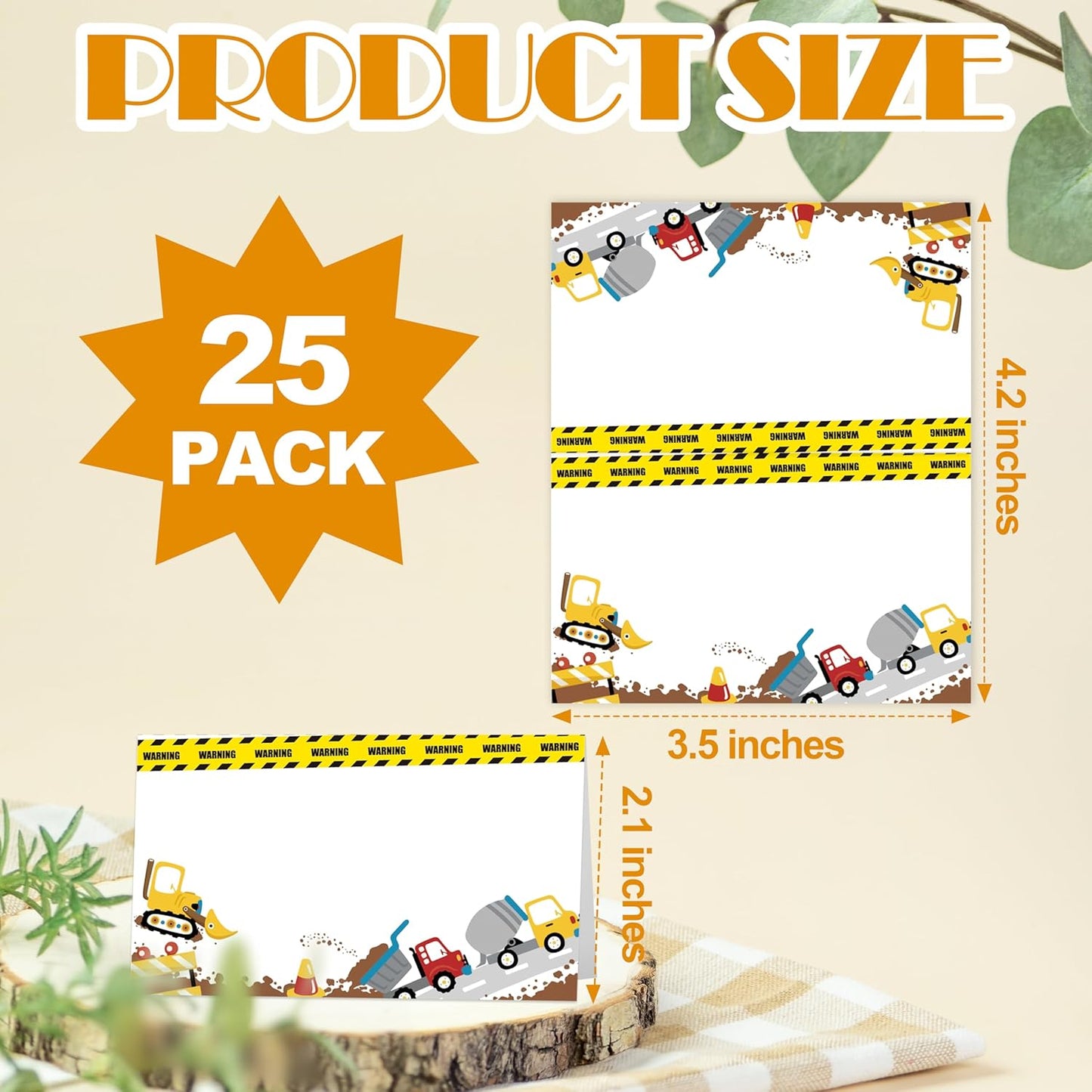 Construction Place Cards, Dump Truck Table Place Cards For Table Setting, Engineering Car Name Cards For Birthday Party Baby Shower Dinner Wedding, 25 Cards Included -02