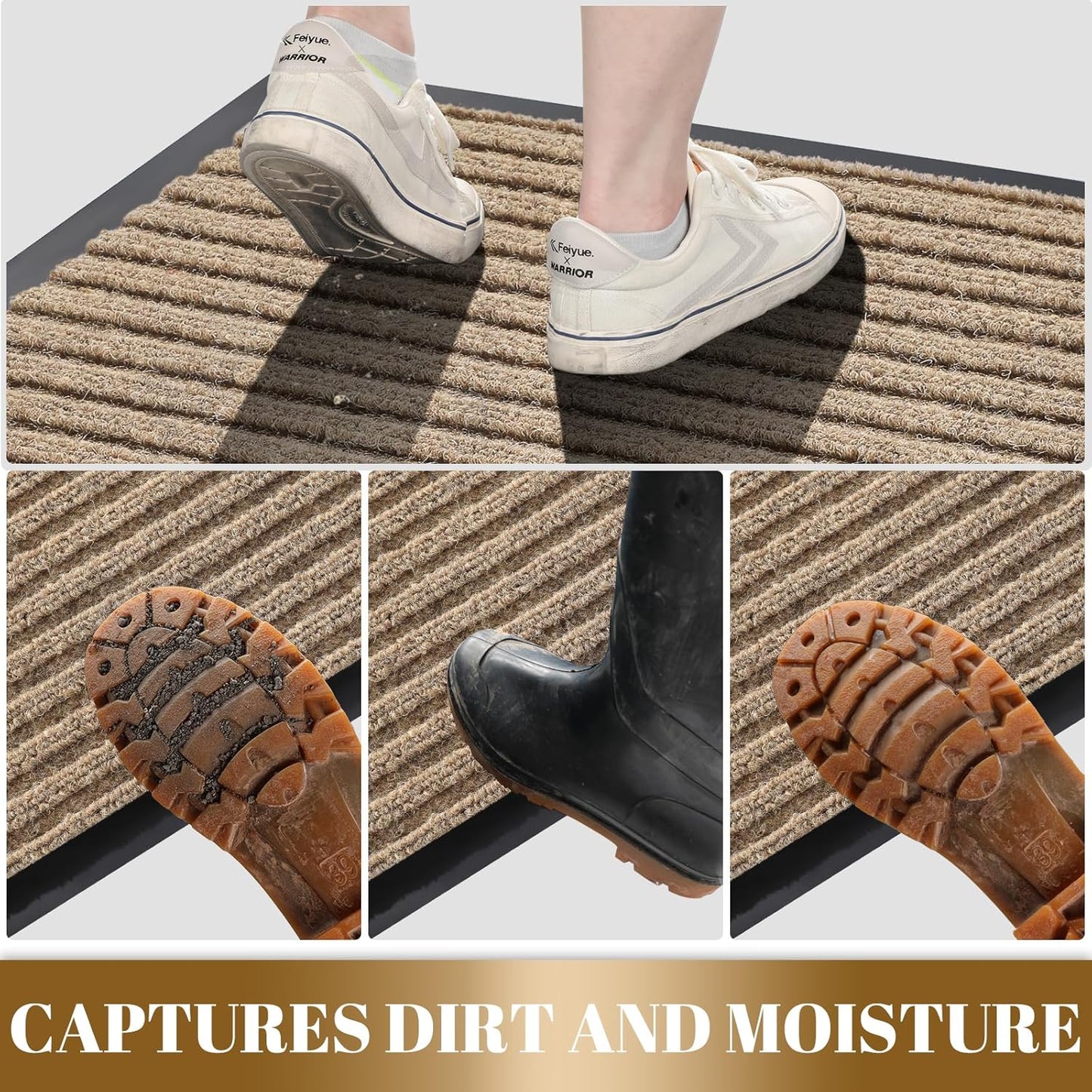 Yimobra Front Door Mat Outdoor Indoor Entrance, 100% Waterproof All-Season All Weather Doormat, Welcome Matt Outside Entry, Non Slip, Low Profile, Heavy Duty Patio Porch Floor Mats,47 x 24,Khaki