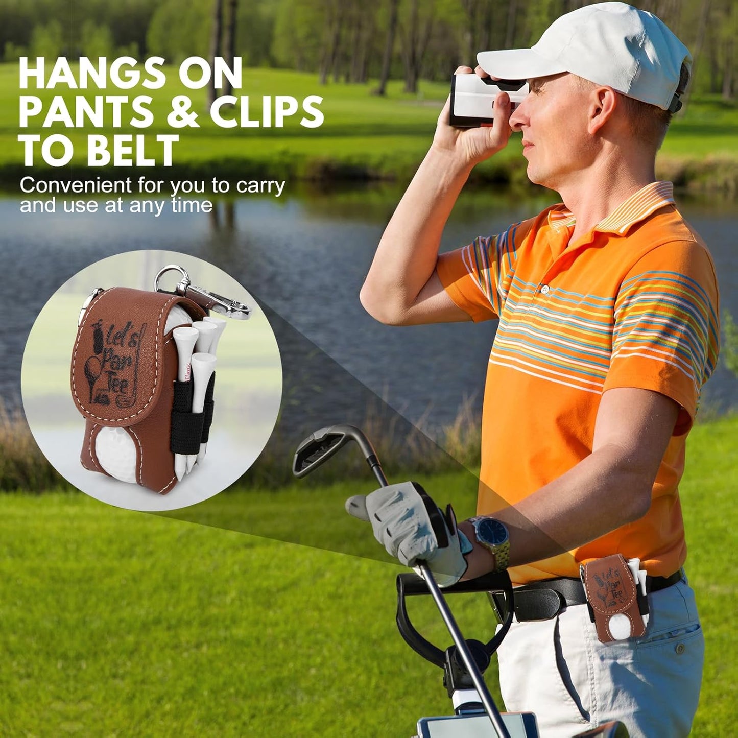 Golf Ball Bag Pouch with Golf Tee Holder Leather Golf Ball Pouch with Belt Clip Golf Ball Bag for Men and Women Storage Gift