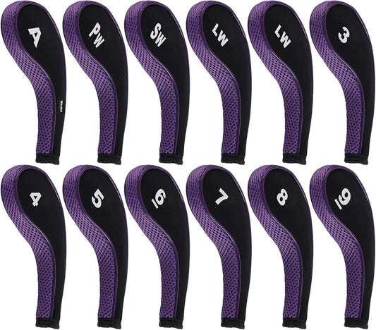 Andux 12pcs/Set Golf Iron Club Head Covers Number Print Long Neck with Zipper