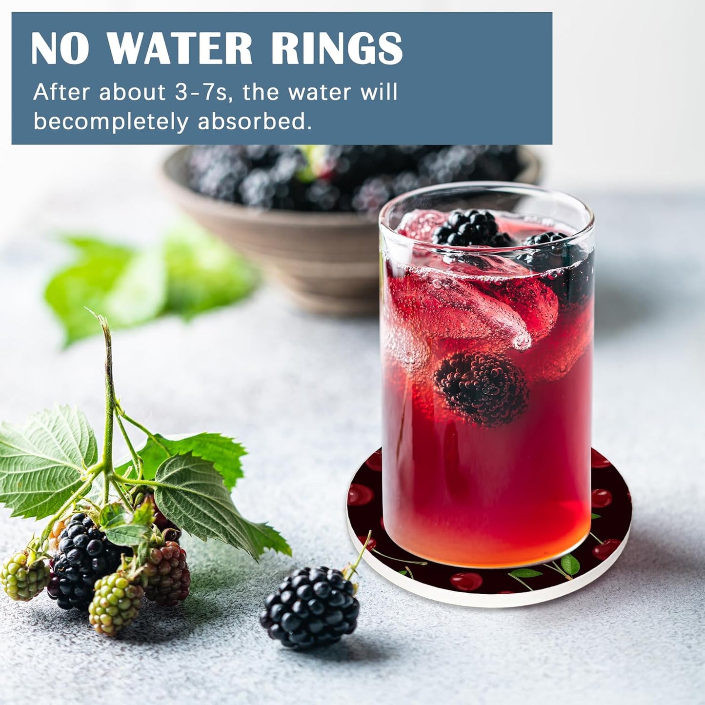 Coasters for Drinks,Red Cherry Cute Absorbent Coaster Set of 4 with Cork Base,Ceramic Drink Coasters for Cold Drinks Wine Glasses Cups Mugs,Housewarming Gifts for Home Decor