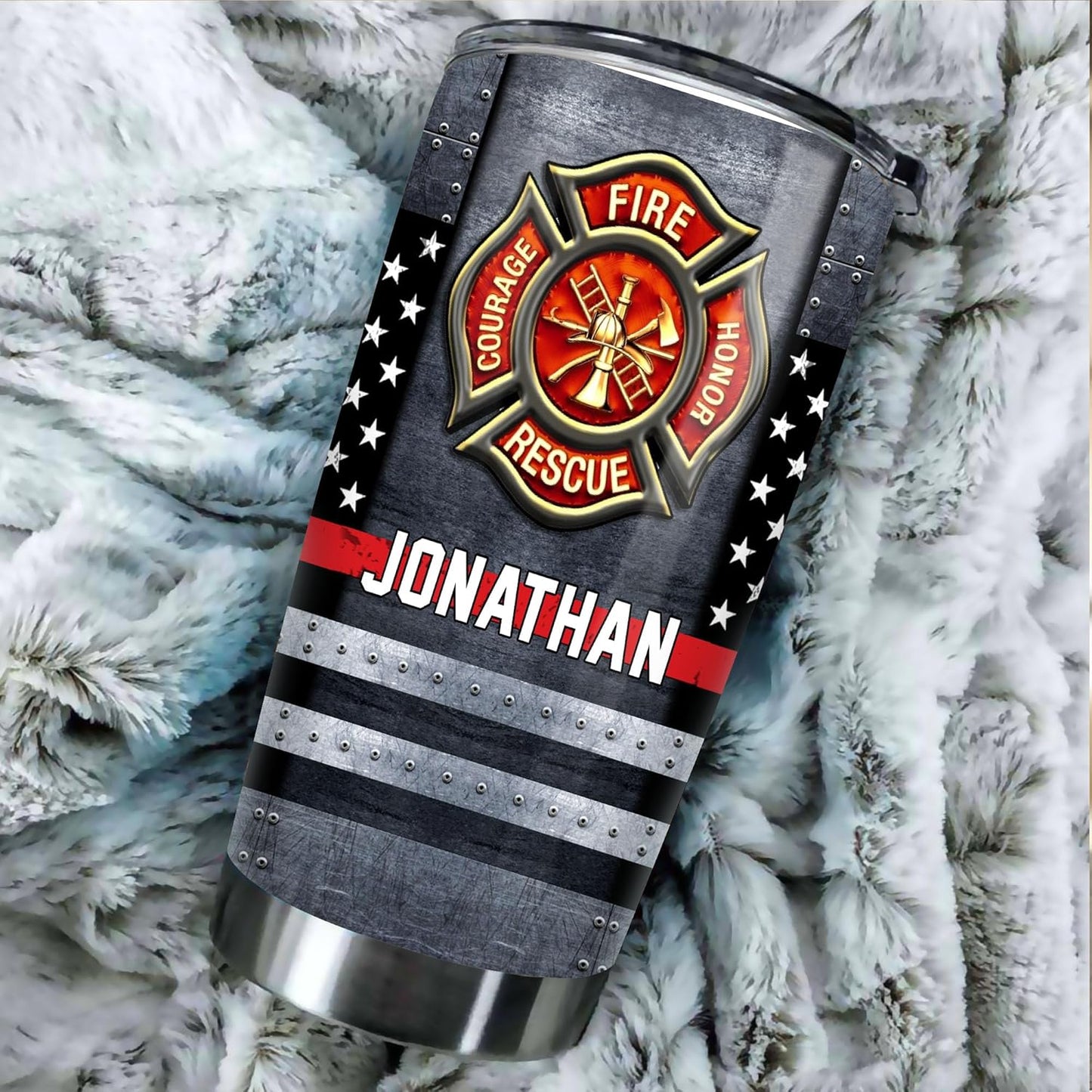 Fireman Thin Red Line Fire Department American Flag Tumbler - Gifts for Firemen, Fireman, Firefighter Academy Graduation Retirement Birthday Gifts - 20oz Tumbler With Lid