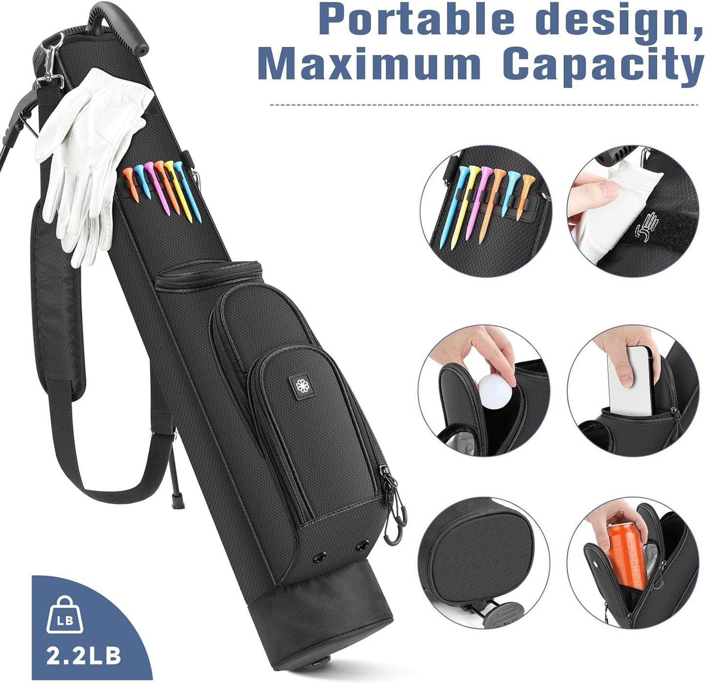 Findway Golf Stand Bag, [Upgraded Generous Space] Small Golf Bag for Driving Range, Par 3 & Executive Courses, Lightweight Sunday Golf Club Carry Bag with 3 Pockets