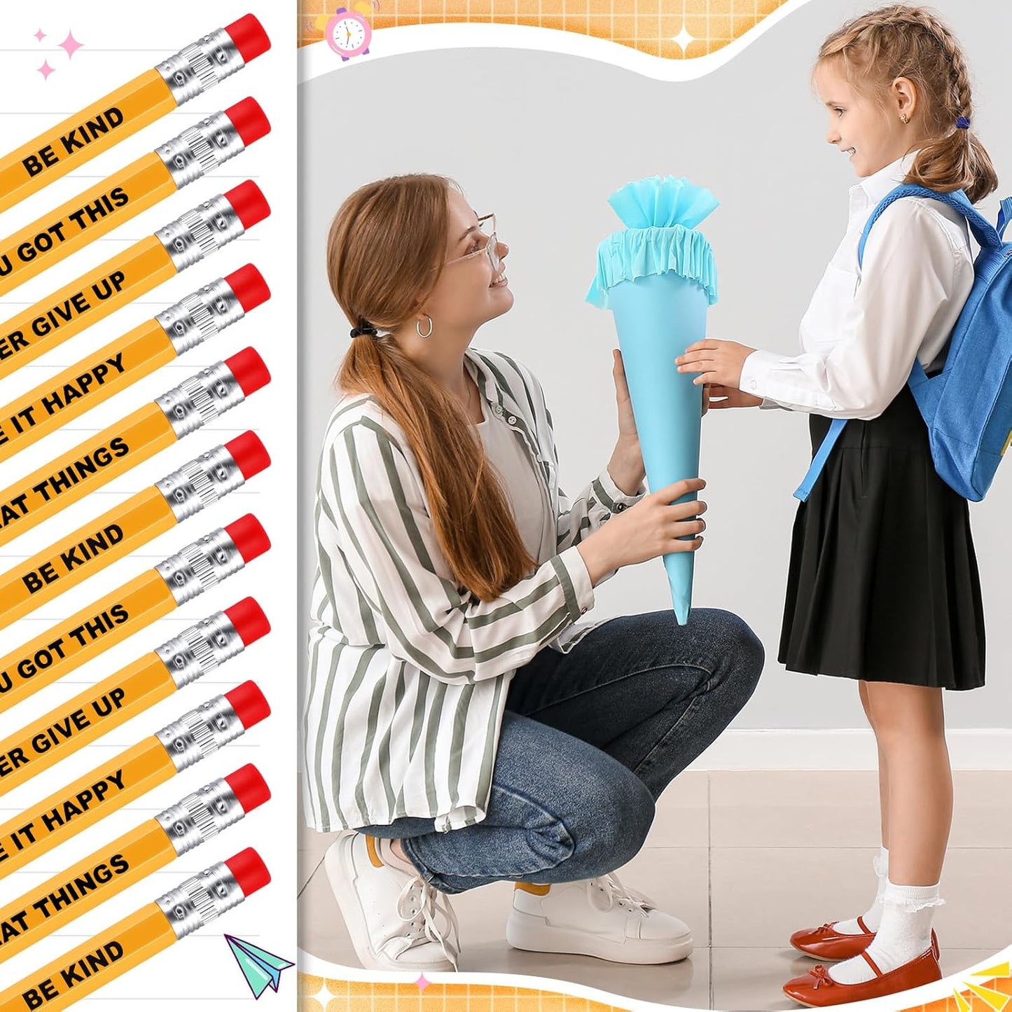 Jetec 100 Pcs Mini Pencils Bulk Inspirational Golf Wooden Half Pencils with Eraser and Motivational Sayings Back to School Gifts for Kids Student Teacher First Day of School(Yellow Color)