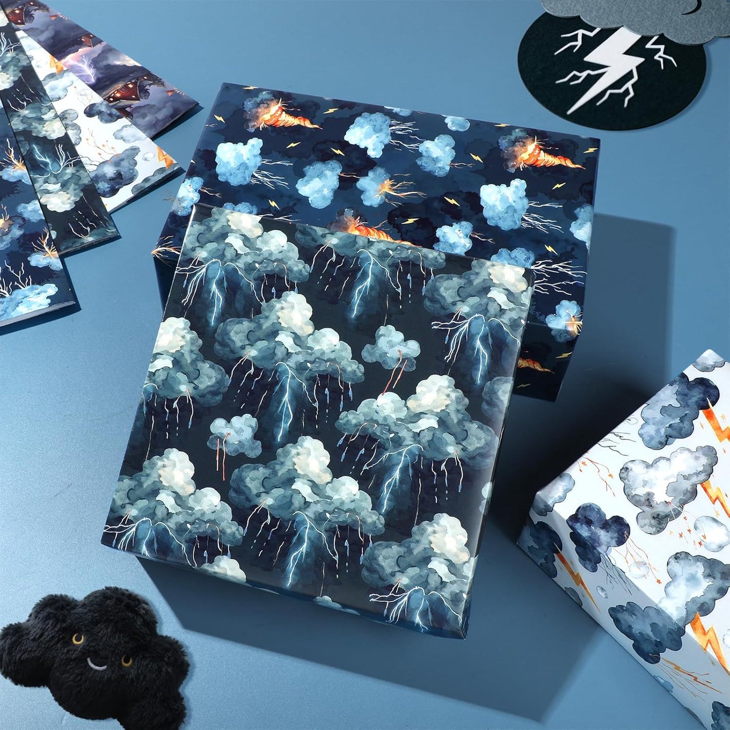Pineraap Thunderstorm Wrapping Paper 12 Sheets Lightning & Storm Cloud Weather Themed Gift Wrap for Weather Enthusiasts,Meteorologists,20"×28"