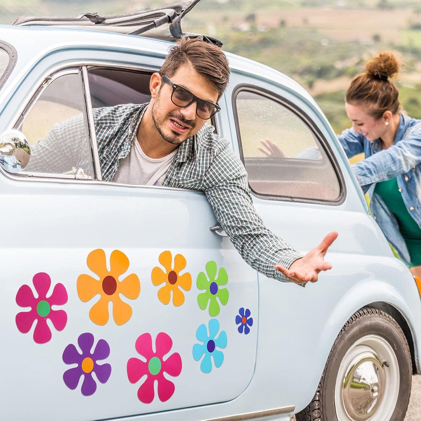 Outus Car Flower Magnet Funny Magnetic Decals Decorations Cute Fridge Magnets 60s Flower Cutout Magnet for Car Home Door Refrigerator (24 Pieces,3.9 x 3.9 Inch, 2.2 x 2.2 Inch, 5.1 x 5.1 Inch)