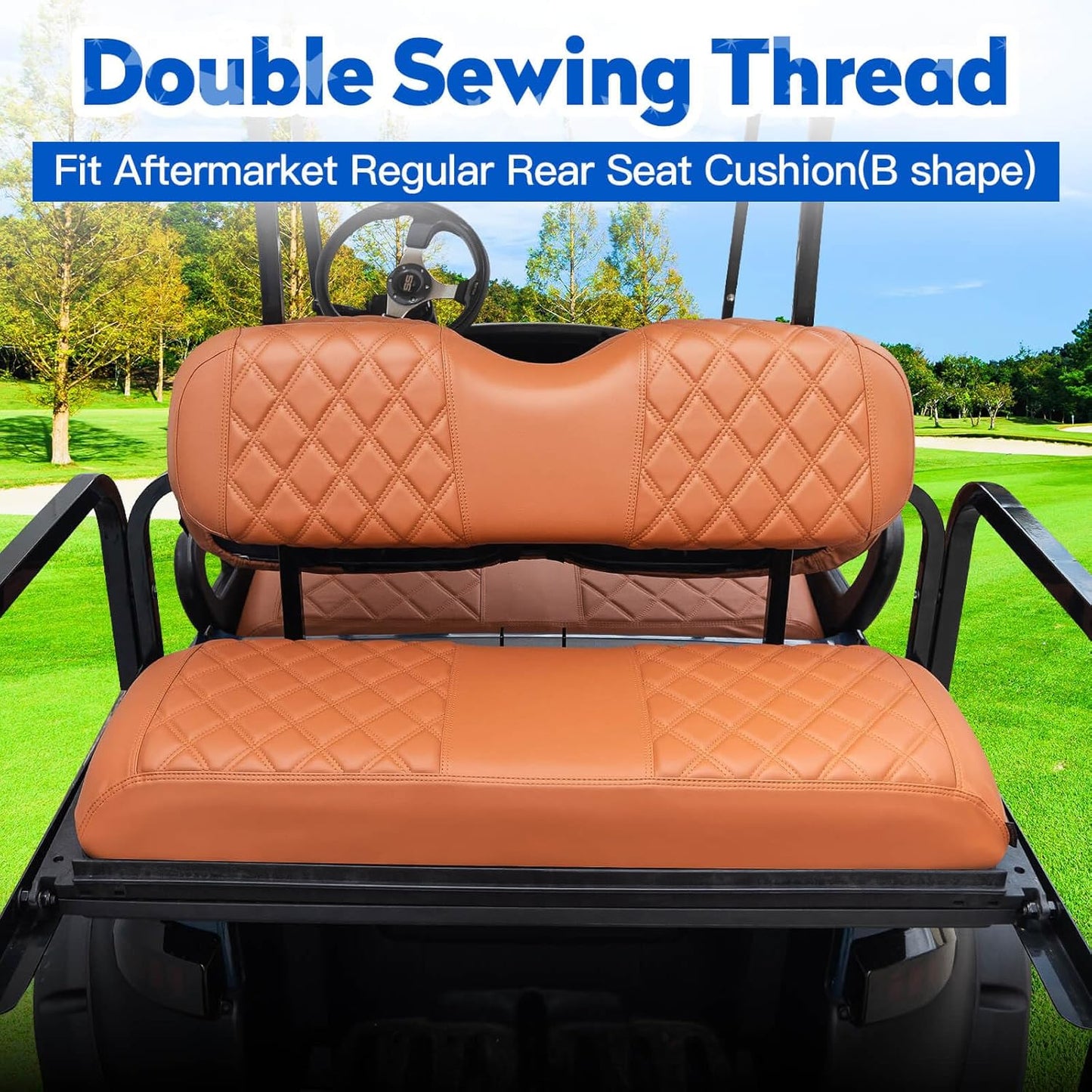 NOKINS Golf Cart Diamond Front&Rear Seat Covers Kit, Front Seat Covers Fits Club Car Precedent/Tempo/Onward Premium Seat Cushion, Rear Seat Covers Fits Aftermarket Standard Cushion (All Brown)