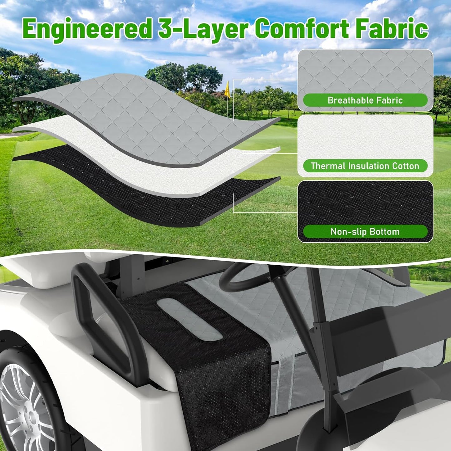 Kaskawise Golf Cart Seat Covers,Universal Golf Cart Seat Towel Blanket with 4 Front Pockets & Nonskid Bottom Fits for EZGO, Yamaha, Club Car DS Precedent and More 2 Person Seats Golf Carts (Grey)