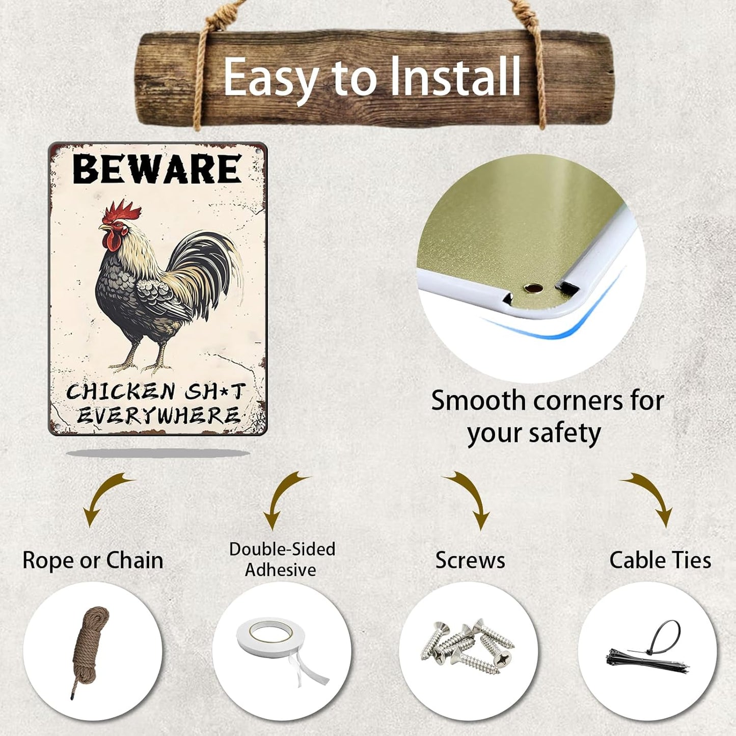 Beware Metal Sign Chicken Shit Everywhere Tin Sign Home Bar Pub 12x16 Inch Metal Restaurant Man Cave Wall Decor