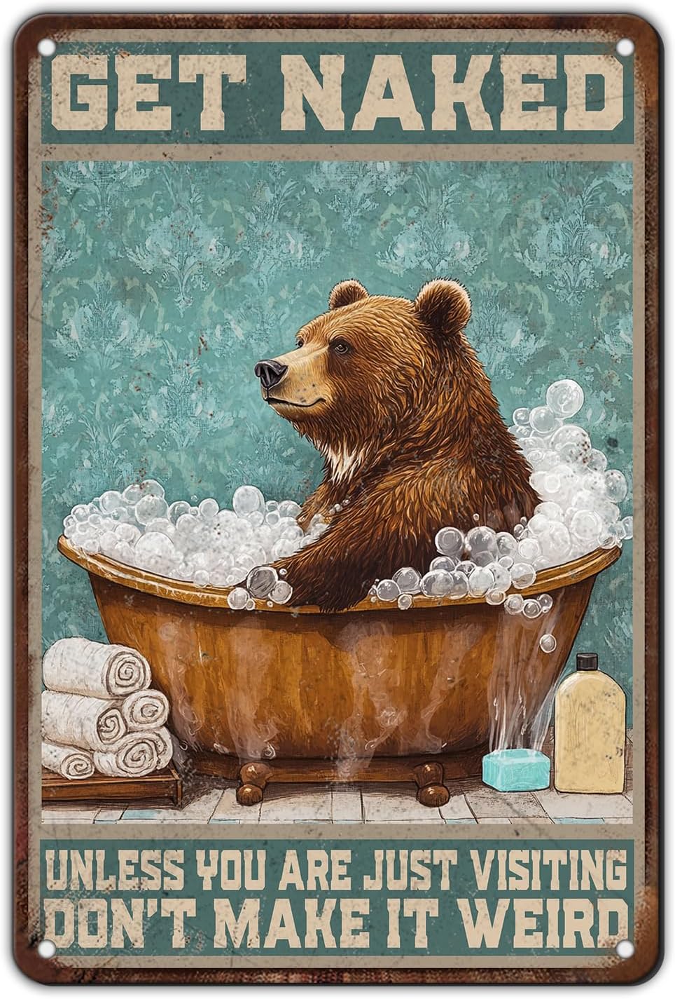 Bear Bath Metal Tin Sign 12x8 Inch Bear Metal Poster Bear Tub Metal Tin Sign Home Kitchen Garden Bar Pub Restaurant Bathroom Are Wall Decor