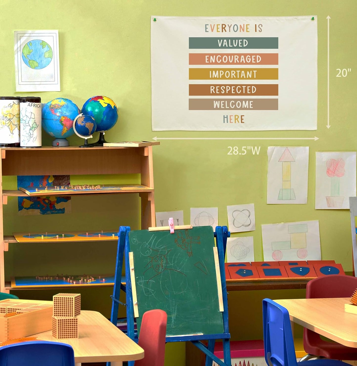 Classroom Poste-Classroom Decor-Teacher Present-Nursery Decoration-Hanging Rectangle Banner Flag Wall Decor Gift-Christmas Gift-Psychology Treatment Office Wall Sign-Everyone is Valved-20L×28.5"W