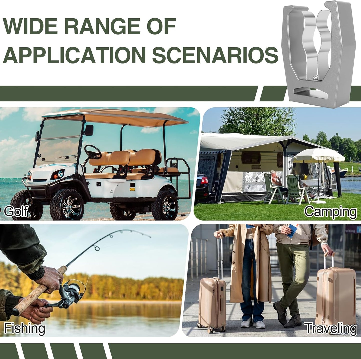 JIAYAN Magnetic Holder for Golf Cart Aluminum Alloy & Stainless Steel Clip Equip with Loop Strap Fit for Golfing, Fishing, Grilling, Camping Golf Accessory for Golf Lovers (Silver)