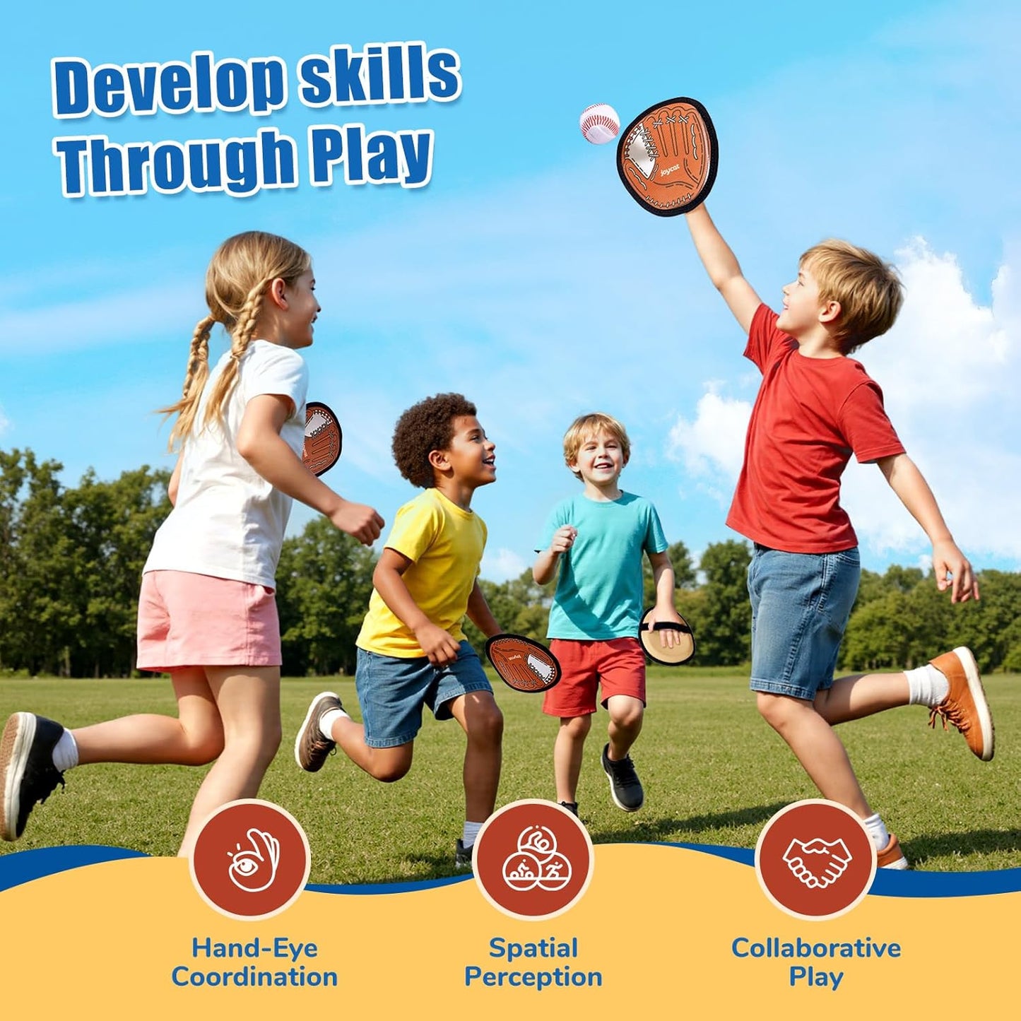 JoyCat Toss and Catch Ball Game Set,Toddler Baseball Glove,Beach Pool Yard Camping Games,Kids Sports & Outdoor Play Toys for Family,Outside Toys for 3 4 5 6 7 8 9 10+Year Old Boys Girls Birthday Gifts