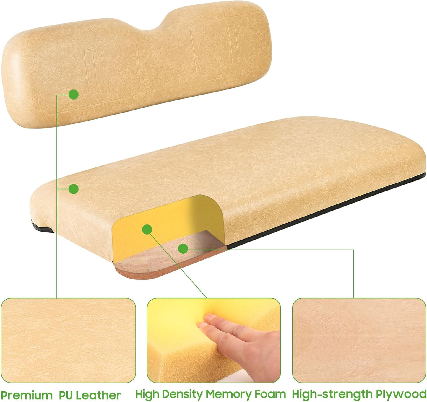 10L0L Golf Cart Front Seat Assembly for EZGO TXT 1994-2013, Factory Style Seat Bottom Cushions & Seat Back Replacement Kit