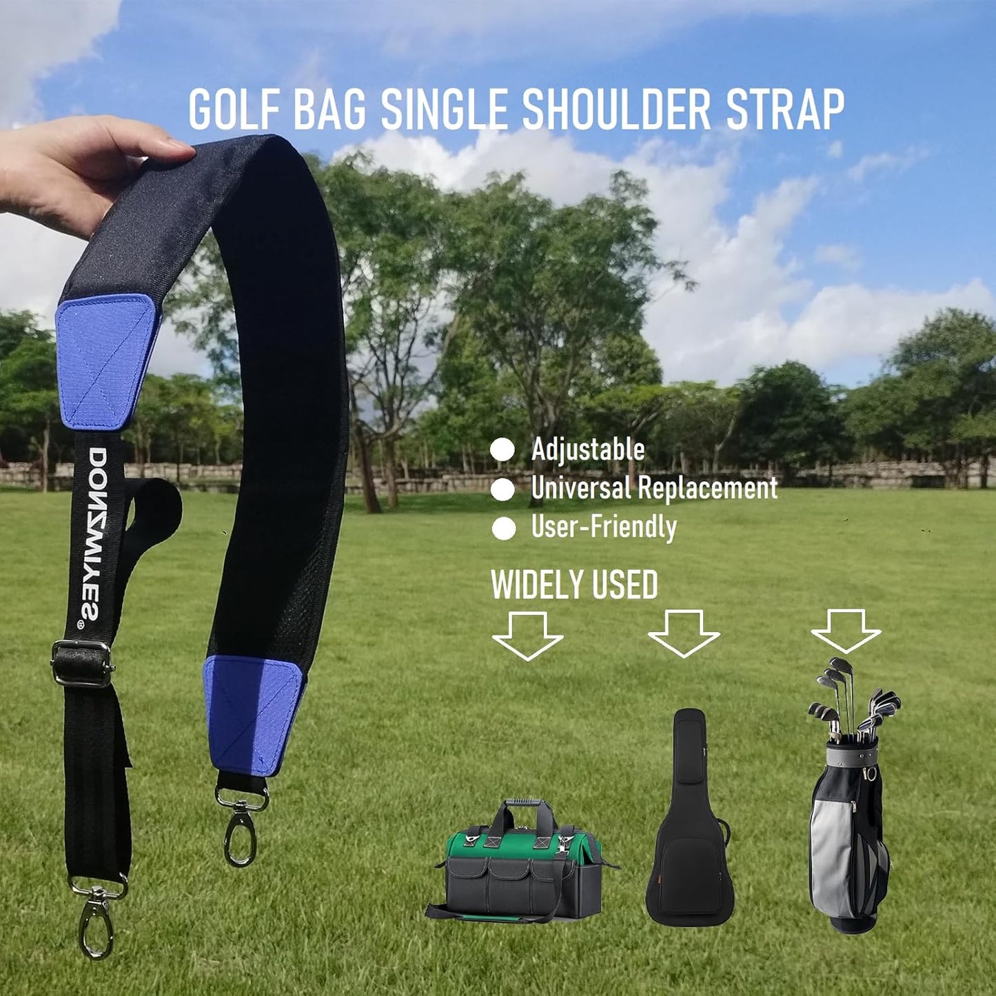 Golf Bag Shoulder Strap Upgraded Single Padded Adjustable Straps Universal Replacement(Black,1 Pack)