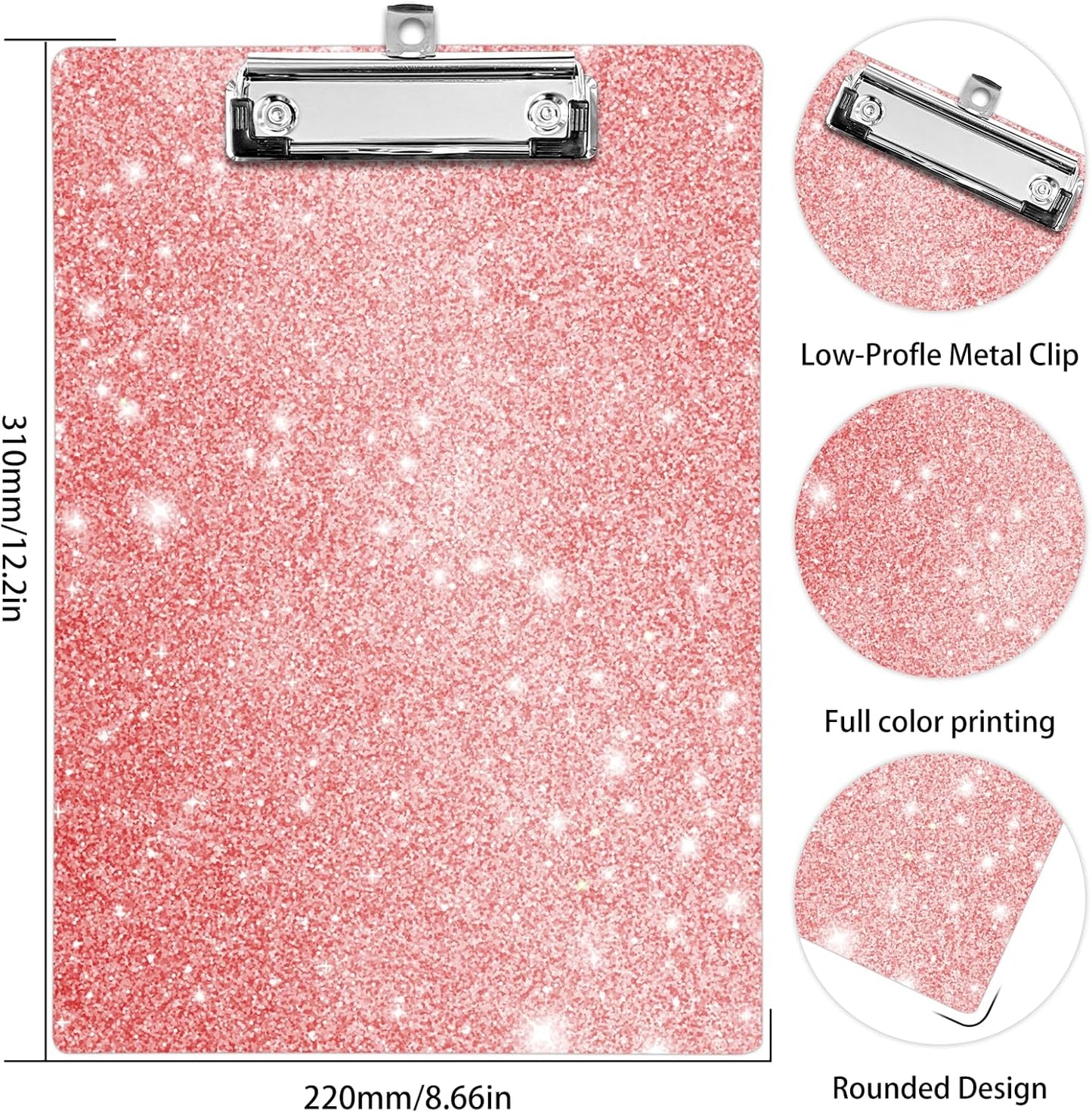 Plastic A4 Clipboards, Cute Fashion Clipboard Decorative, 12.2" x 8.7" Standard A4 Size Clipboards, Plastic Acrylic Clipboard for Teacher, Social Worker, Students,Women, Office Supplies (Flash Pink)