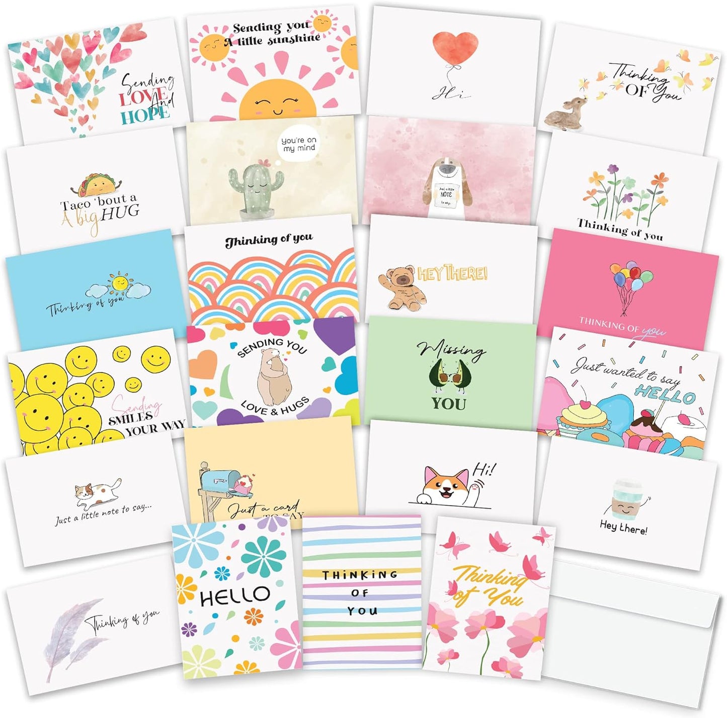 Thinking of You Cards with Envelopes - 24 Thinking of You Greeting Cards with Unique Designs and Inspiring Words - The Perfect Encouragement Cards to Send to a Close Friend, Relative or Loved One (24)