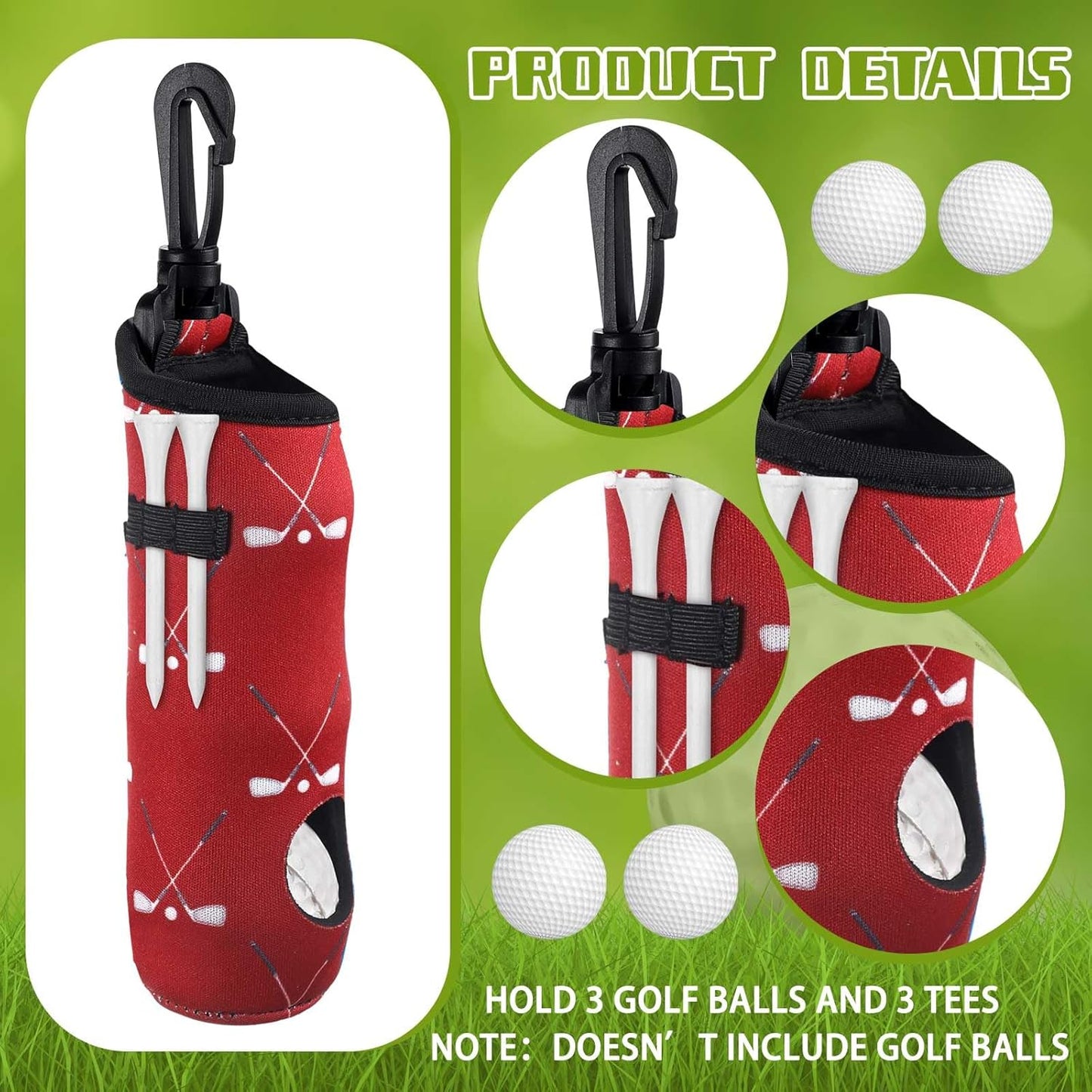 Bencailor 12 Pcs Golf Ball Tee Holder Neoprene Golf Ball Pouch Carry Bag Portable Neoprene Accessories for Women Keychain Belt Clip Bag Gifts Ladies Golfer