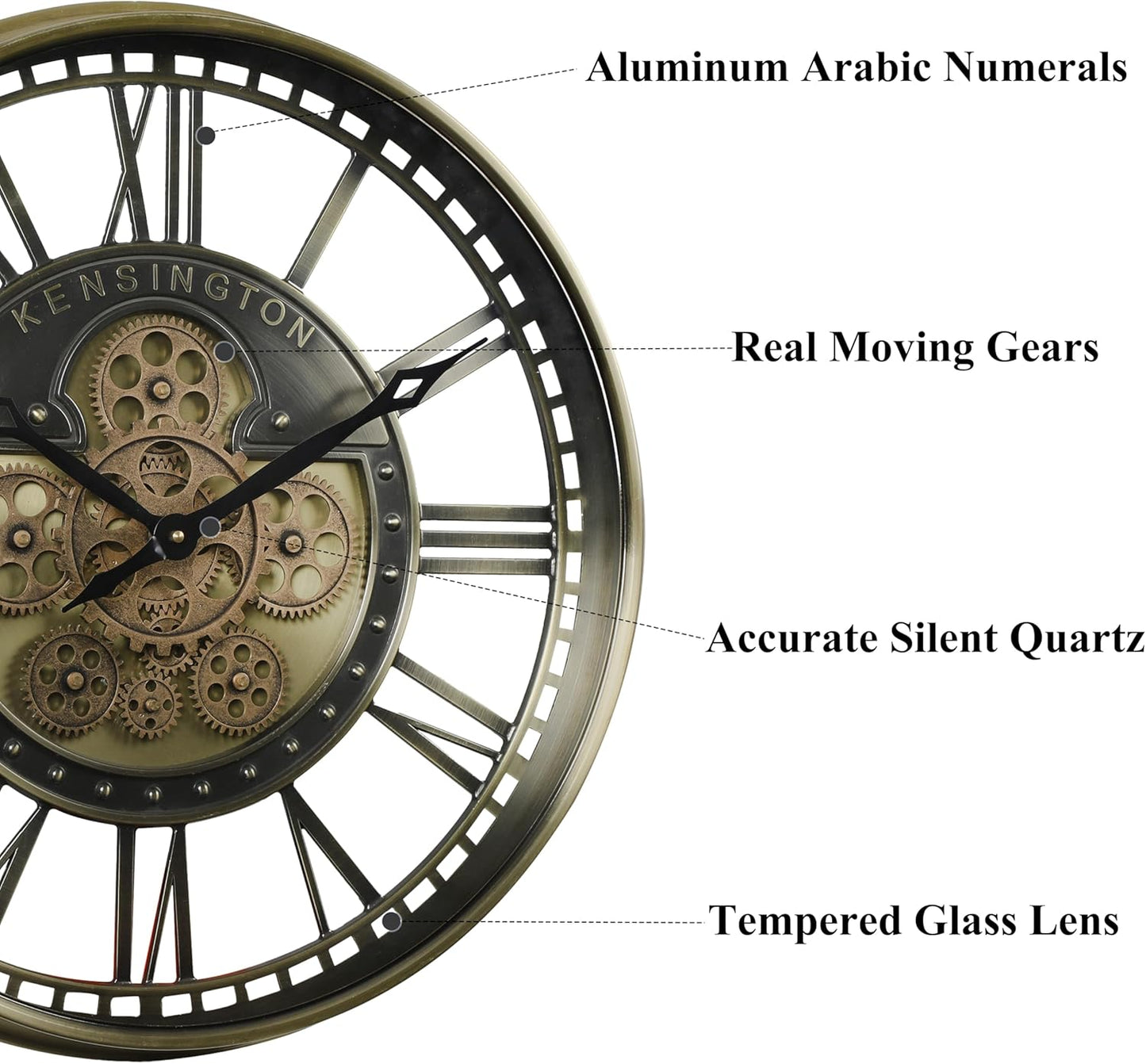 CLXEAST 21 Inch Large Moving Gears Wall Clock for Modern Farmhouse Living Room Decor, Brass Gold Roman Numerals Wall Clock Battery Operated,Reloj De Pared para Sala
