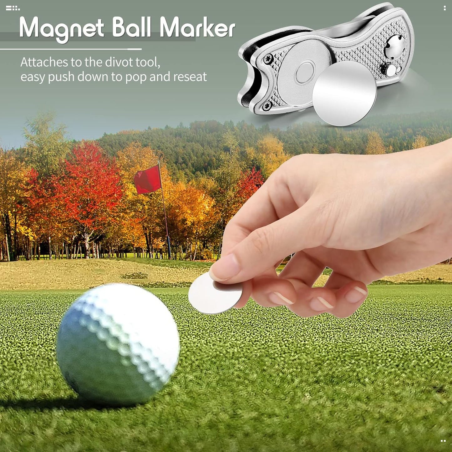 Skylety 4 Pcs Golf Divot Repair Tool Metal Foldable Golf Divot Tool with Magnetic Pop-up Button Ball Marker Stainless Steel Switchblade for Golfers Prizes