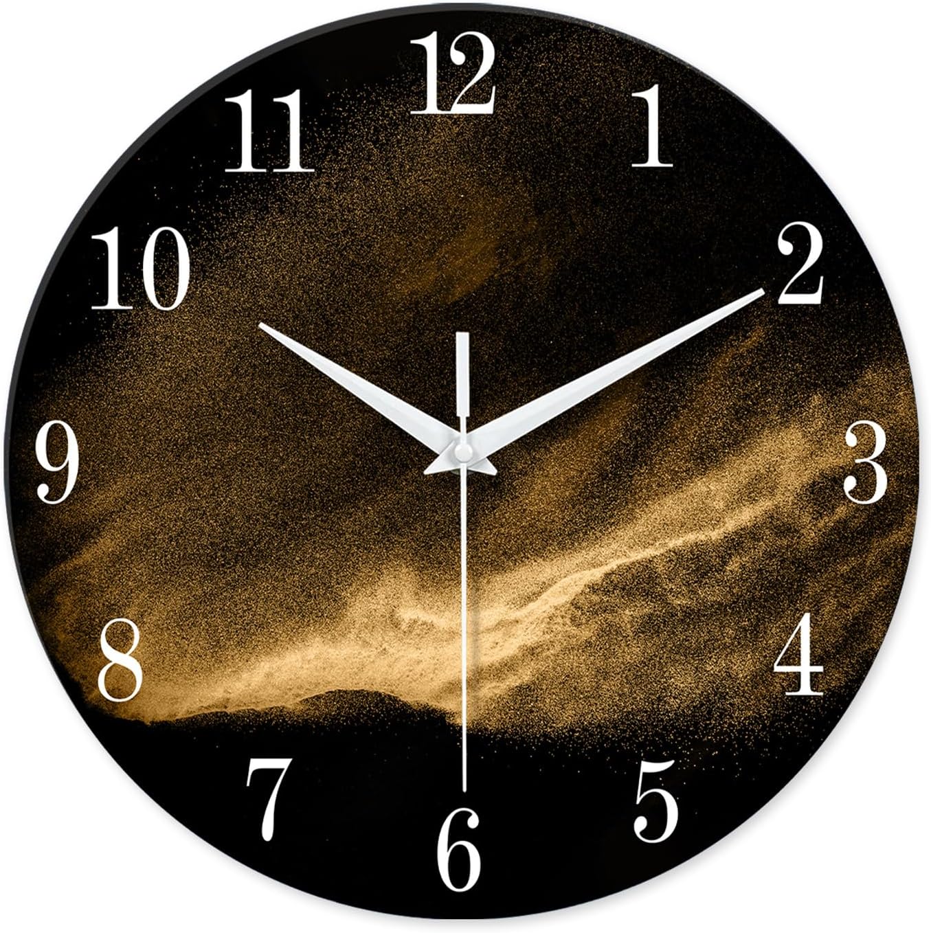 Black and Glod Wall Clocks for Living Room Decor Glass Wall Clock Battery Operated 16 Inch Silent Wall Clock Non Ticking
