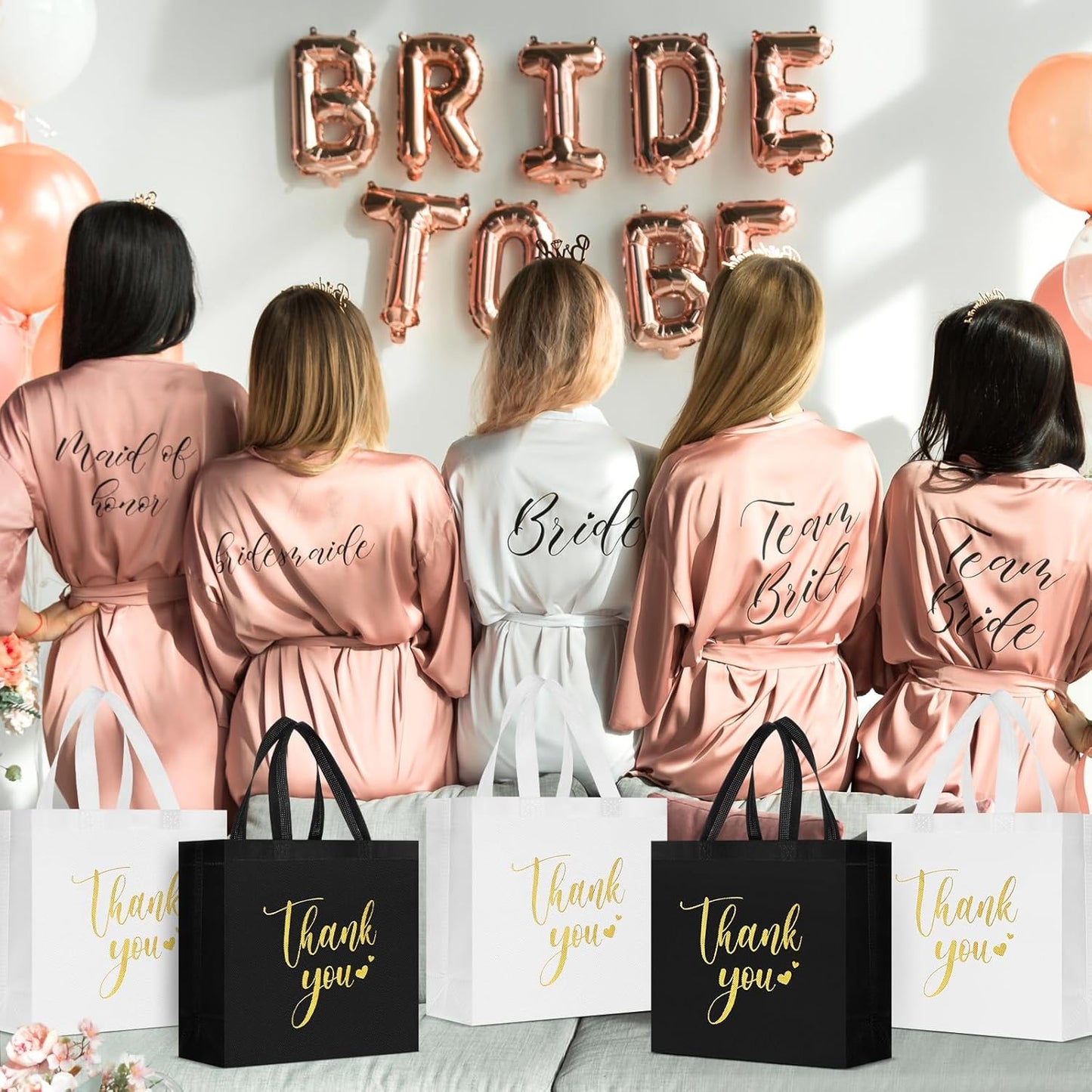 Sweetude 30 Pcs Thank You Gift Bags with Handles Bulk Reusable Goodie Bag Non Woven Foldable Handbag for Graduation Wedding Bridesmaid Gifts(11 x 12 x 5 Inch,Black, White)