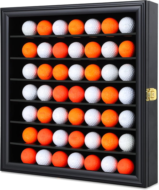 49 Golf Ball Display Case Cabinet Wall,Golf Ball Display Rack ,Golf Gift for Golf Enthusiast Collectibles with UV Protection Acrylic Door(Black)