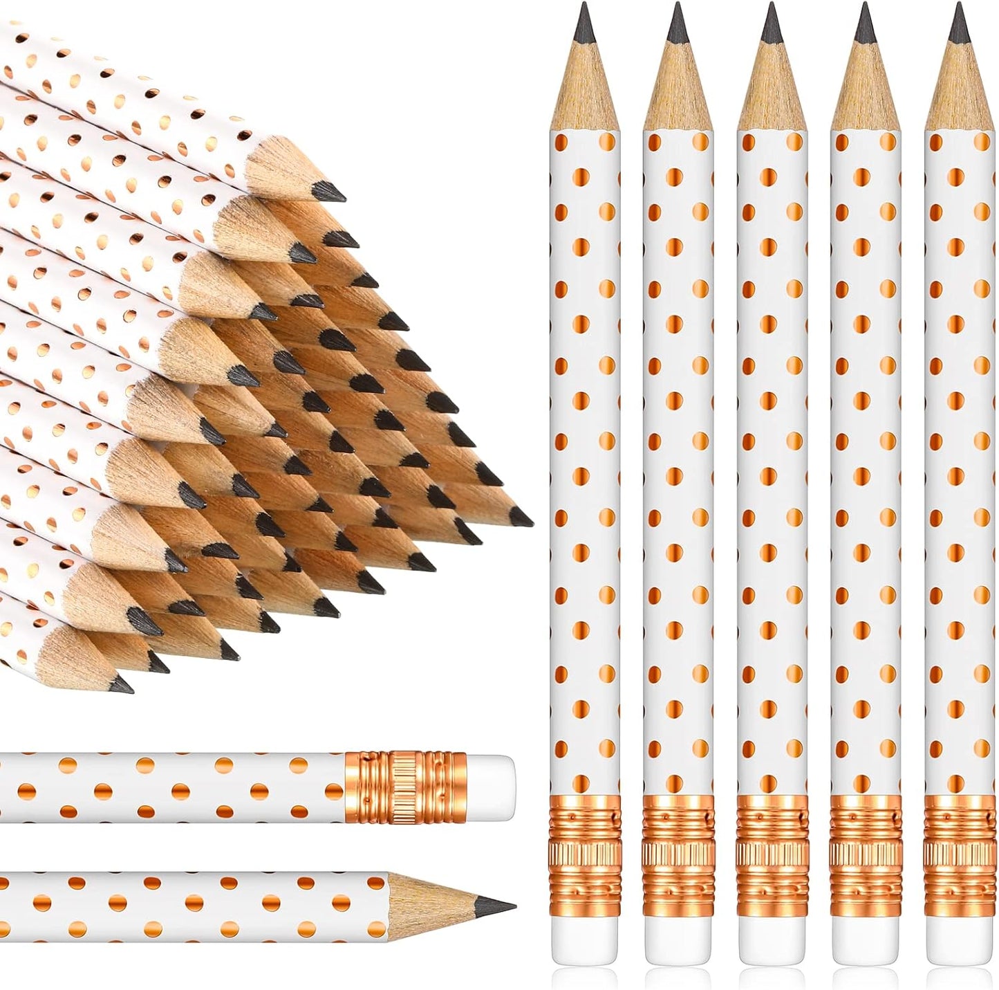 Crtiin 50 Pcs Mini Golf Pencils with Eraser Pre Sharpened 4 Inch Pocket Half Pencils for Bridal Shower Baby Shower Wedding Game School Office Supplies Party Favors Prize Gift(White and Rose Gold,Dot)