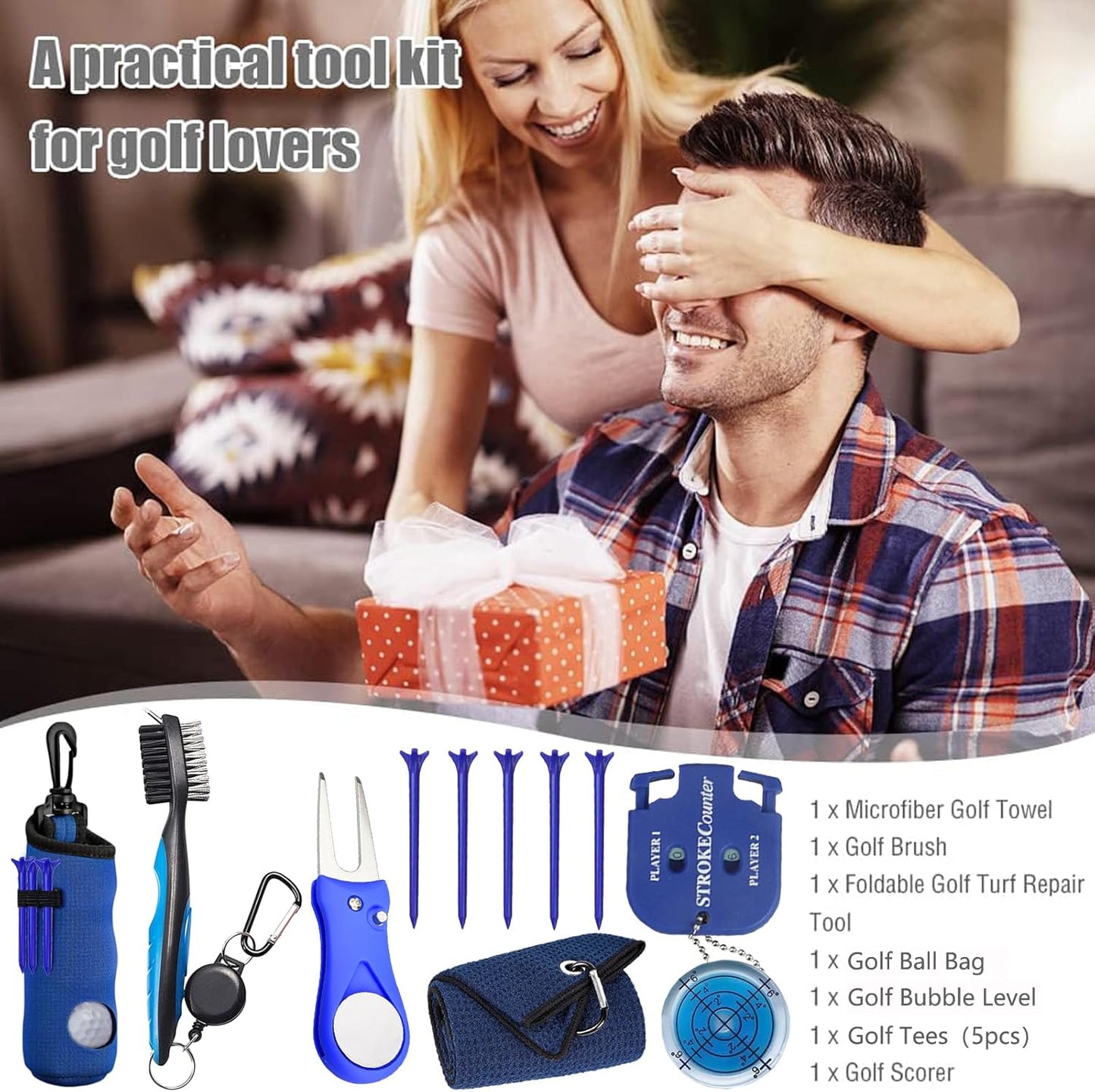 11 Pcs Golf Accessories Kit, Include Golf Tees Golf Towel Golf Ball Bag with Hook Cleaner Brush Golf Ball Marker Golf Divot Tool Golf Score Counter