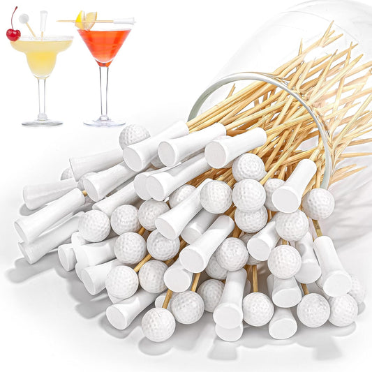 Aodaer 200 Pieces Golf Tee Cocktail Picks 4.72 Inch Golf Ball Toothpicks Disposable Bamboo Skewers Sports Themed Fruit Picks Decorative Toothpicks for Appetizers Sports Players Party Supplies Events