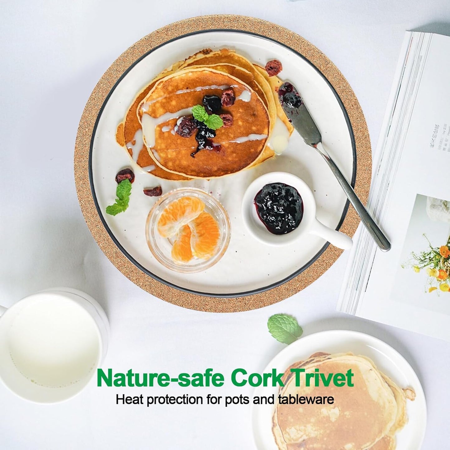 Cork Trivet, 4 Pack High Density Thick Cork Coasters Set for Hot Dishes, 7.5 Inch Heat Resistant Multifunctional, Hot Pads for Kitchen, Table, Countertops