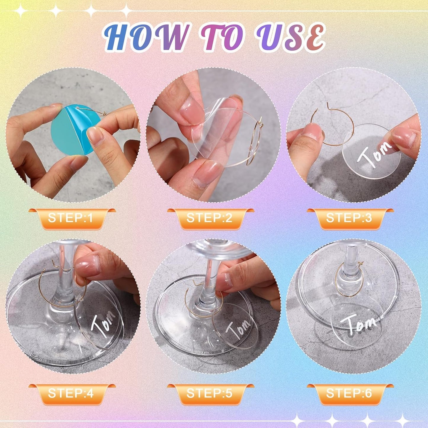 Tondiamo 40 Pcs DIY Wine Charms for Glasses Acrylic Wine Charms with Rings Tags Marker Pen Blank Glass Labels Bulk for Stem Cocktail Champagne Wedding Dinner Party Favor