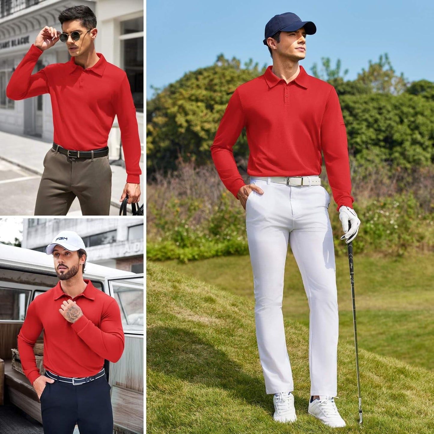 Deyeek Men's Polo Shirts Long Sleeve Golf Polo Shirts for Men Quick Dry UPF 50+ Sun Protection Polos Casual Collared Shirts