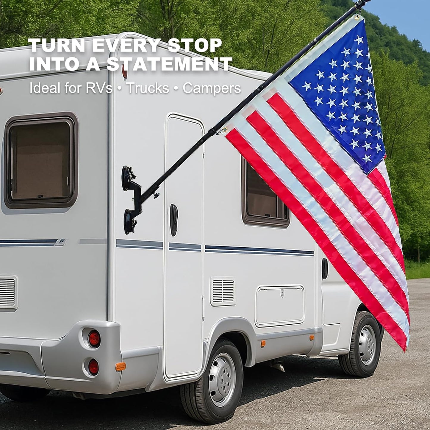 Quick Flag Mount - Suction Cup Flag Pole Holder for RV, Truck, Boat, Camper, Car, Golf Cart - No-Drill Heavy-Duty Suction - Outdoor Flag Bracket for Camping, Tailgating, Patriotic Display