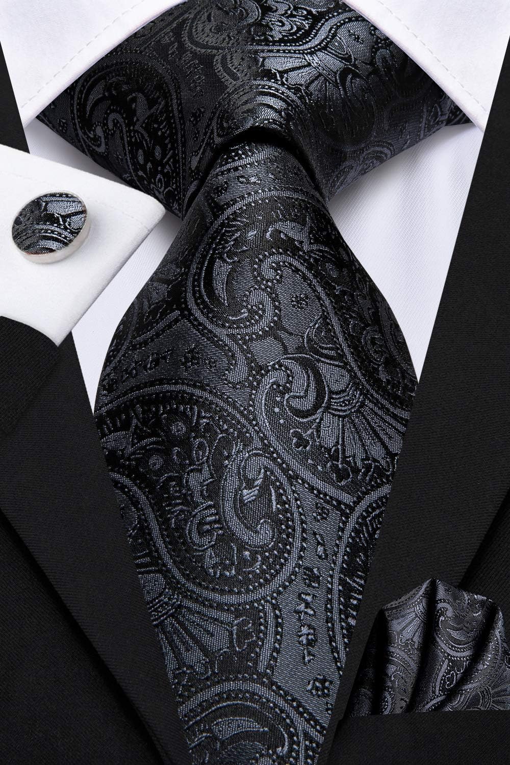 Dubulle Mens Paisley Striped Tie WOVEN Necktie for Men and Handkerchief Cufflinks Set Wedding Formal Business