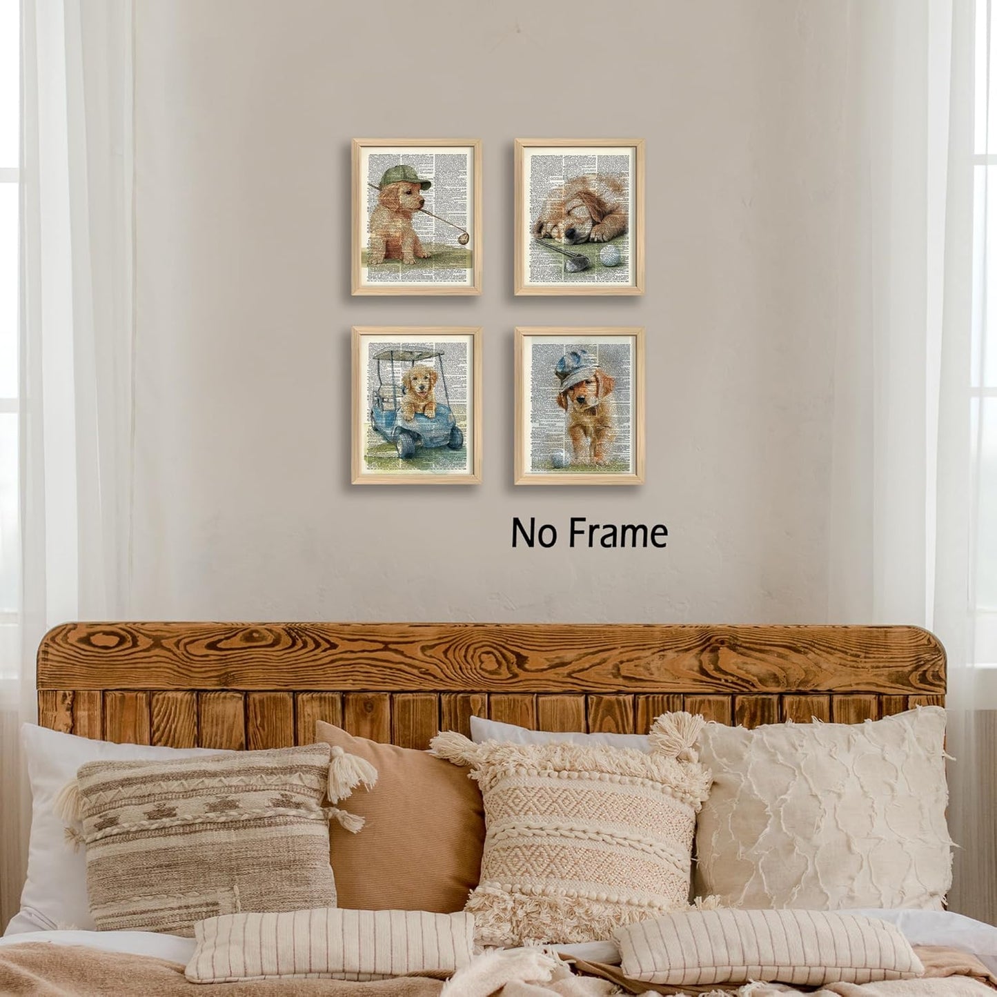 KSDUT Vintage Dog Golf Wall Decor Art Set of 4 - Retro Golden Retriever Artwork Poster Prints Golf Club Wall Decor Golf Gifts Wall Art for Nursery Sports Room Dorm Decorations - 8"x10" Unframed