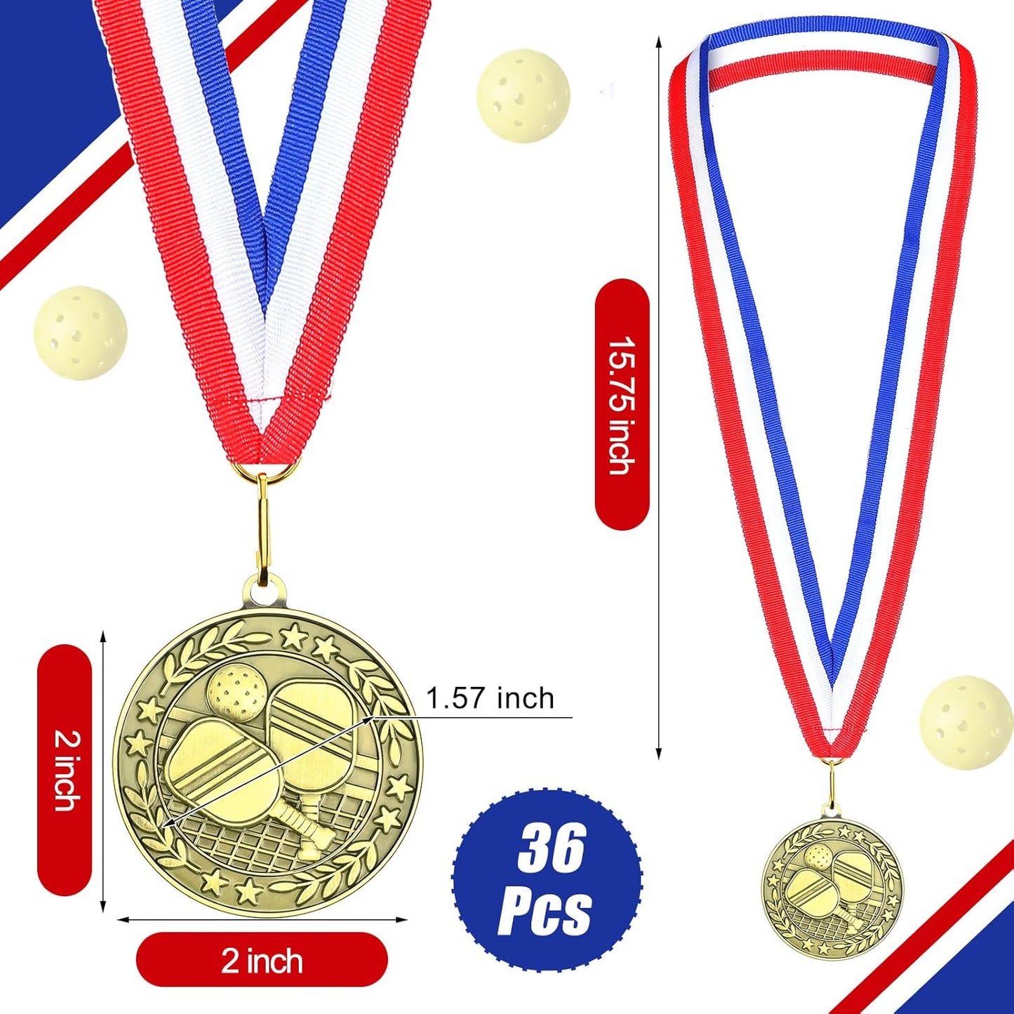 36 Pcs 2'' Gold Medals Bulk Volleyball Football Basketball Soccer Baseball Archery Dink Ball Cheer Track Bowling Awards Medals with Ribbons for Sports Participation Winner Gift
