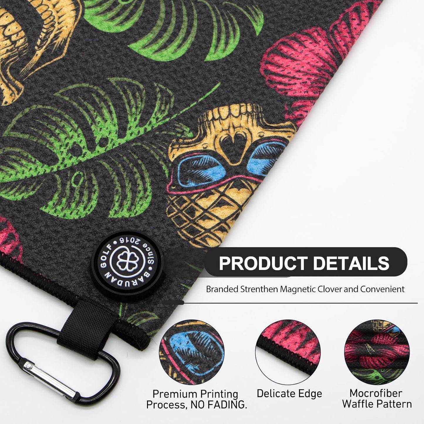 Magnetic Golf Towel for Men Women Golfer - Microfiber Golf Towel Magnet with Waffle Texture - Strengthen Magnet Golf Towels for Strong Hold to Metal Objects (Black Red Flower)