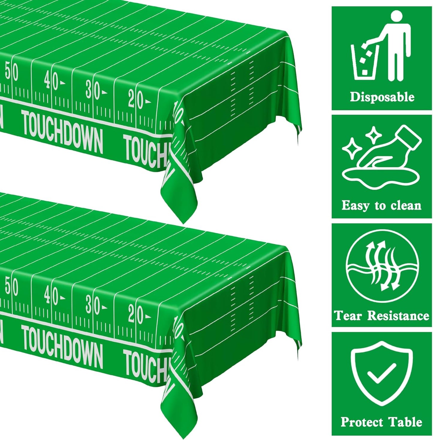 QZYL Football Party Decorations - 2PCS Touchdown Tablecloths, Disposable Tablecloths, Plastic Table Cover, Touchdown Theme Table Runner for Game Day, Birthday Party Supplies