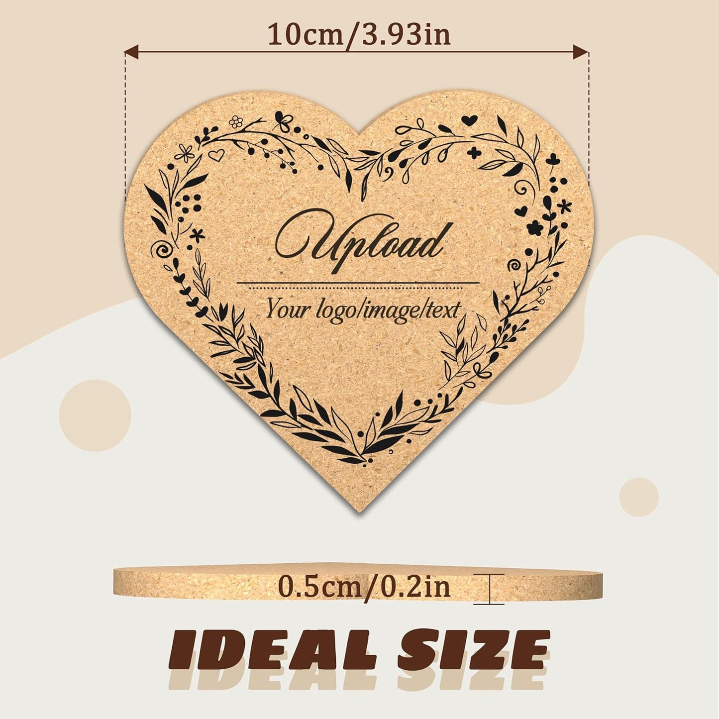 30-100Pcs Personalized Heart Shaped Cork Coasters, Custom Wedding Favors with Laser Engraved Text Name Logo, Non-Slip, Heat-Resistant, Custom Guest Souvenirs,Bridal Shower,Housewarming Gifts Bulk