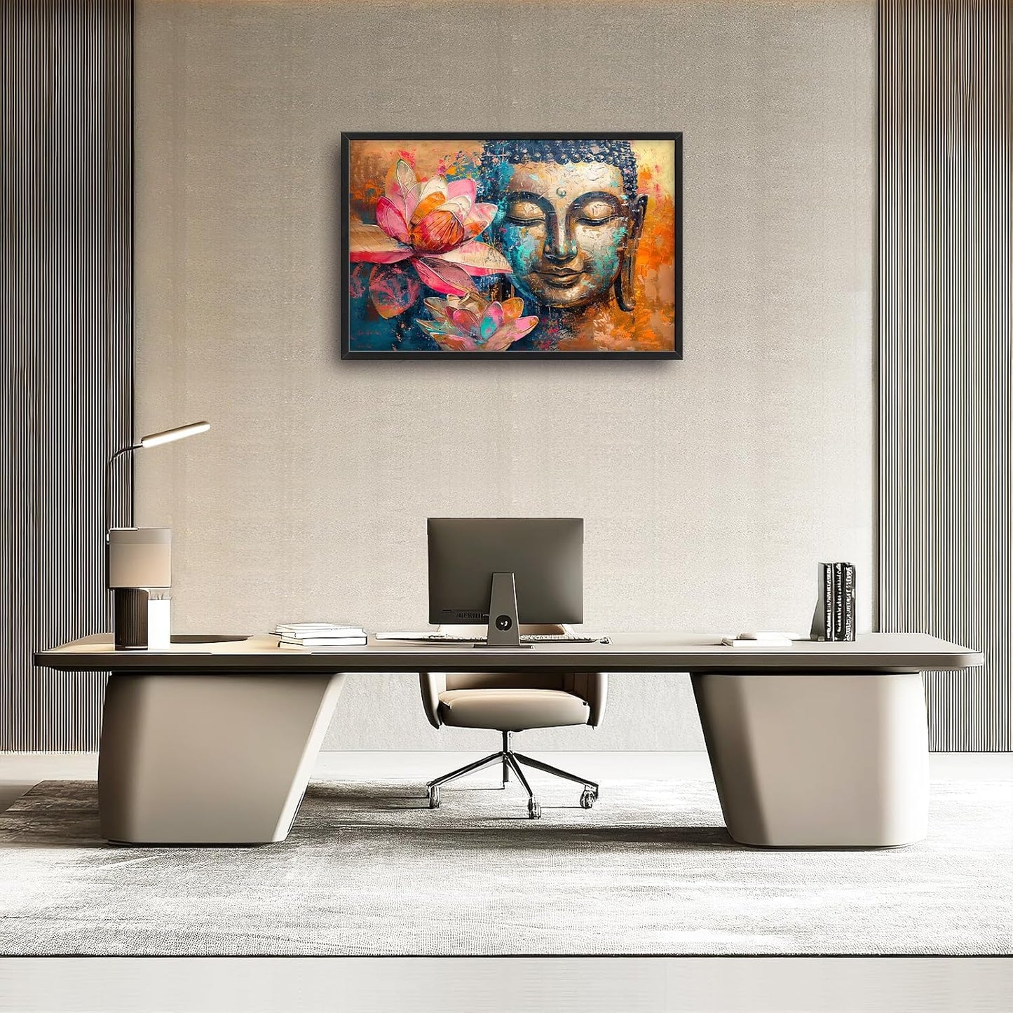 Large Buddha Framed Wall Art for Living Room Zen Lotus Pictures Wall Decor Buddha Canvas Painting Artwork Buddhist Meditation Home Decorations for Buddhism Room Bathroom Office 36x24 inch