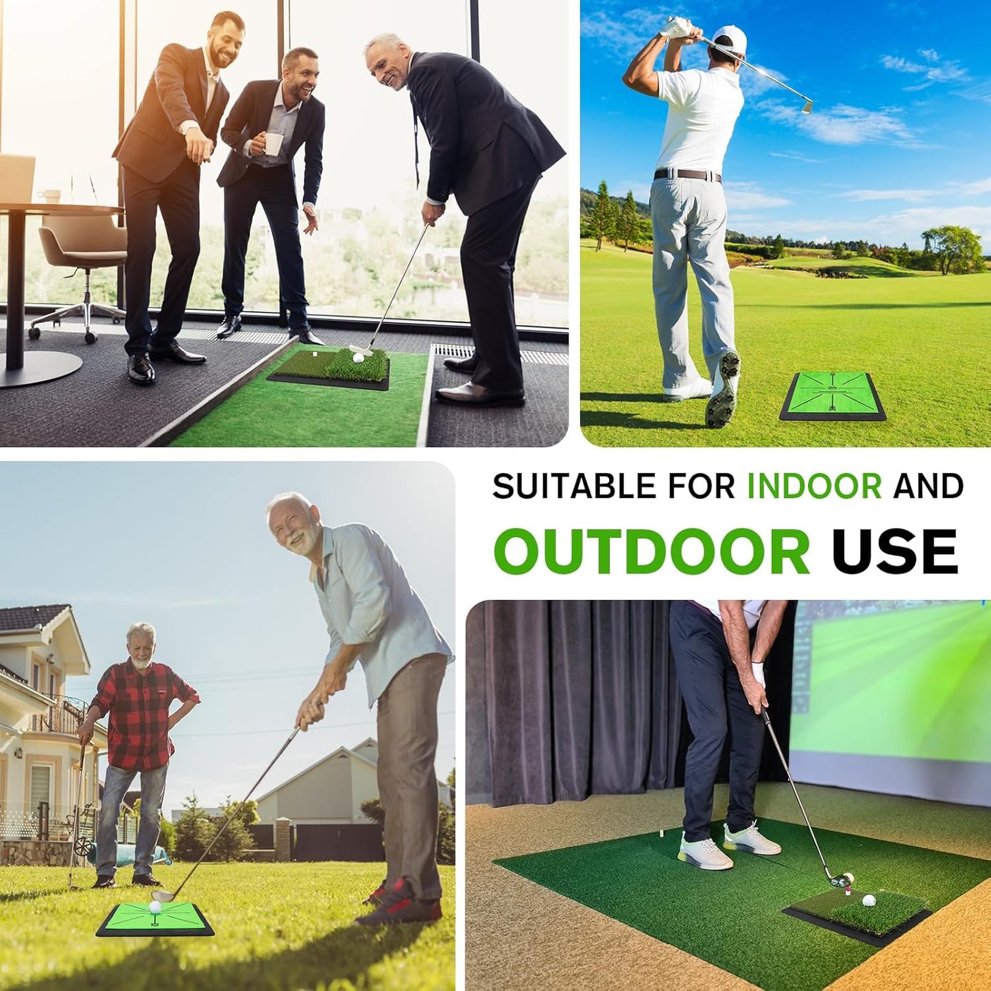 Golf Hitting Mat, Golf Mats Practice Outdoor Indoor for Swing Path Feedback Detection Batting, 16"x12" Artificial Dual Turf Golf Mat with Tees for Training, Driving, Chipping