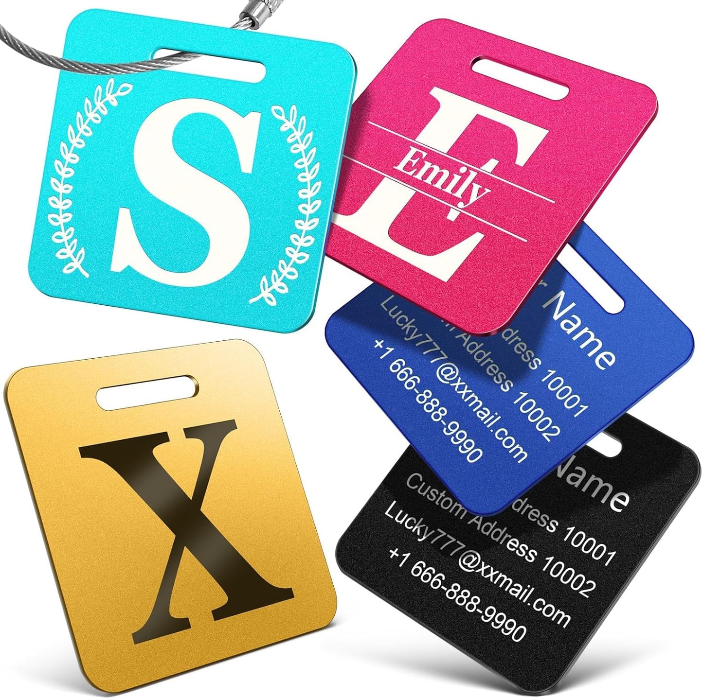 Personalized Initial Luggage Tags for Suitcases - Metal Engraved Custom ID Luggage Name Tag - School Bag Backpack Tags for Kids Women Travel Essentials Golf Baggage Accessories