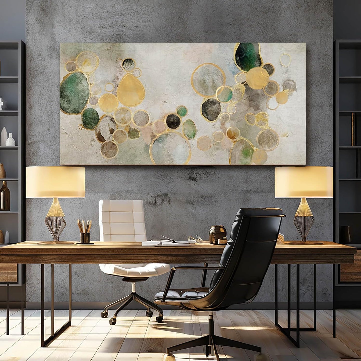 YJYart Large Abstract Canvas Wall Art Green and Gold Decorative Painting 29"x58" Picture Prints Colorful Canvas Wall Art for Kitchen Office Bedroom