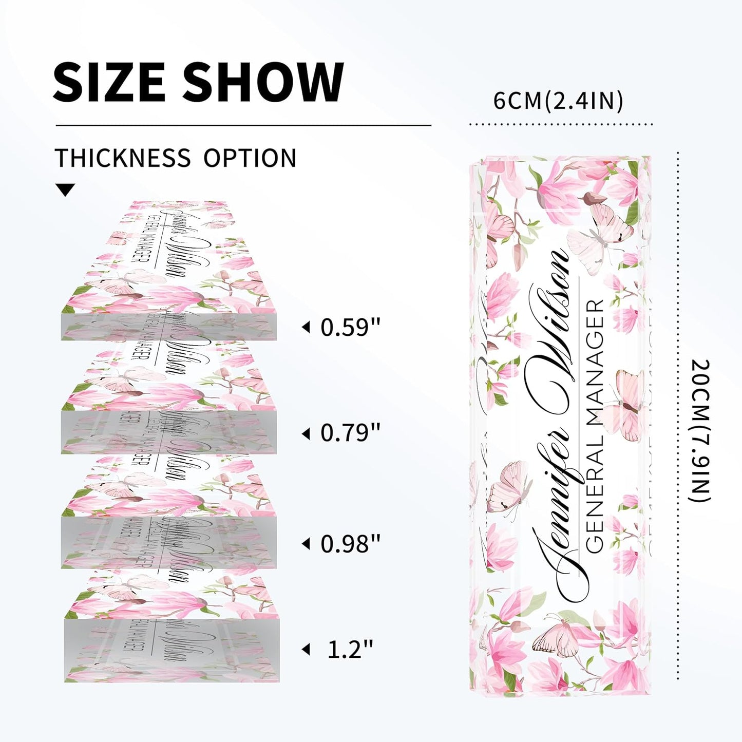 Personalized Acrylic Desk Name Plate - Custom Employee Appreciation Gifts - Office Gifts for Women, Men, Boss, Coworkers, Teacher, Nurse (Pink Flower Butterfly)