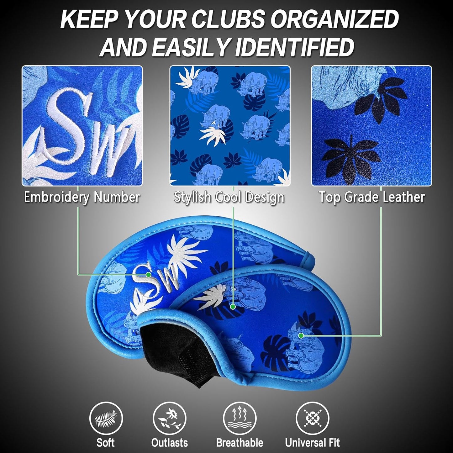 Golf Club Covers Iron Value 12 Pack Stylish Synthetic Leather Headcover, Embroidery Numbers Head Covers Universal Protector Fit Main Iron Wedge Clubs, Accessories Travel for Men Women