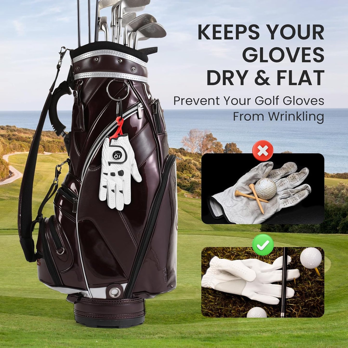 FINGER TEN Golf Gloves Stretcher Holder Hanger Keeper Dryer Shaper Tool Accessories Durable Glove Support Frame Guardian Hook to Bag Gifts for Men Women Golfer