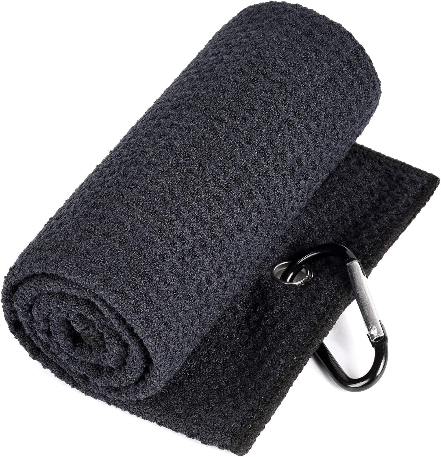 Mile High Life Microfiber Waffle Pattern Golf Towel | Club Groove Cleaner Brush | Foldable Divot Tool with Magnetic Ball Marker (Black Towel/Brush/Fish Divot)
