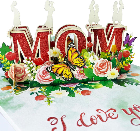 3D Popup Card for Mom - Handmade I Love You Card from Daughter - Floral Paper Art for Birthday, Mother’s Day, Christmas, Valentine’s - Unique Gift for Mom, Mama, Mother, Mommy